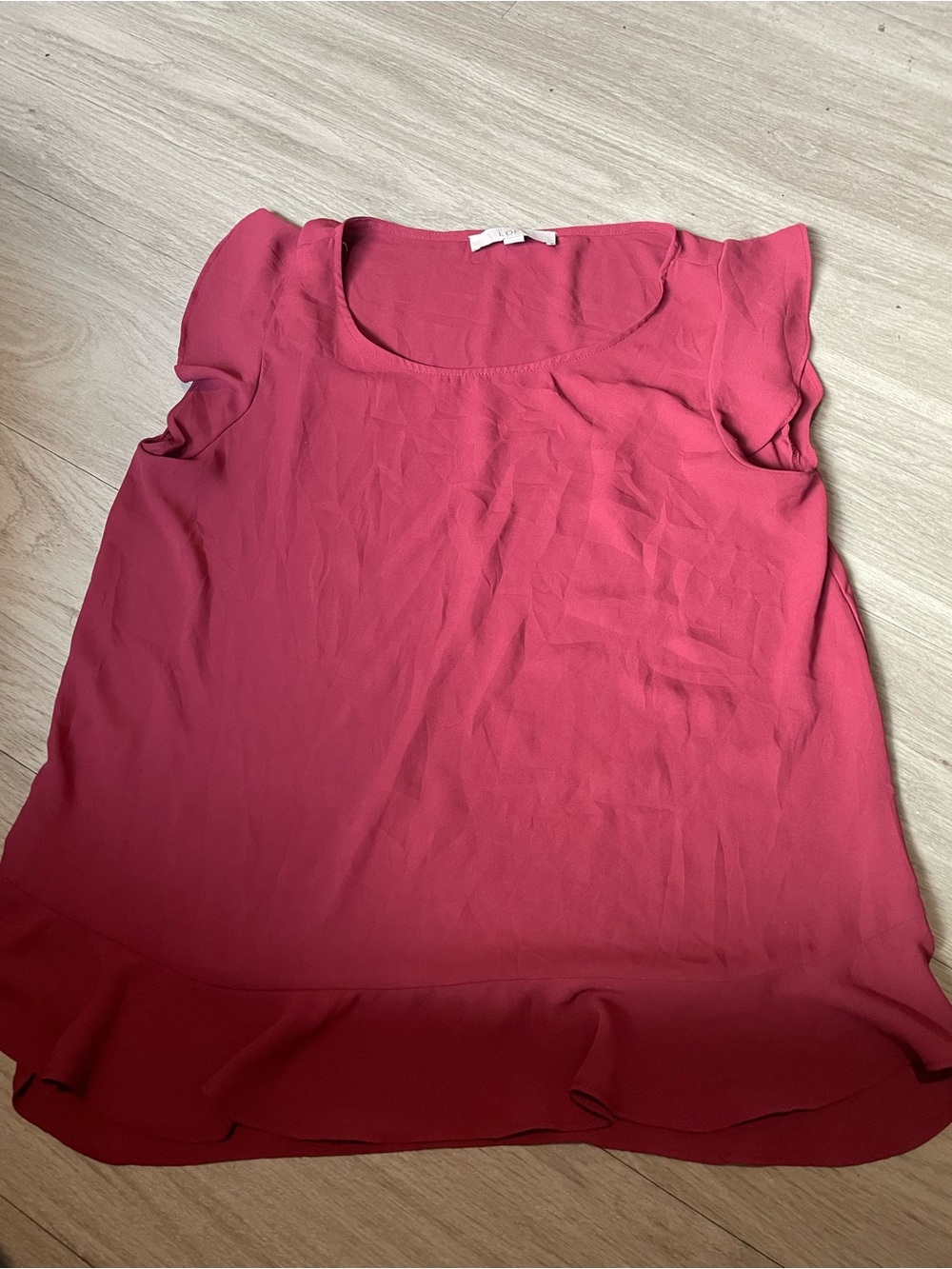 LOFT Raspberry Pink Flutter Sleeve Ruffle-Hem Blouse